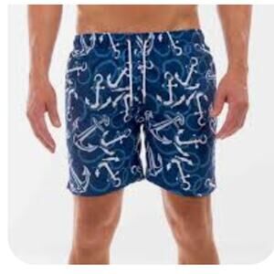 Franks Australia Men's Swim Trunks Nautical Blue Anchors Size Large NWOT
